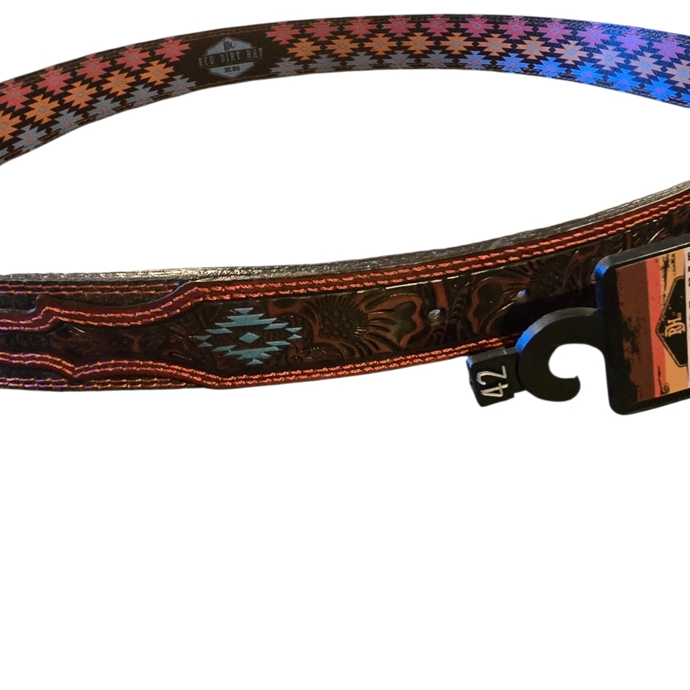 NWT Red Dirt Brown Turquoise Women's Western Cowgirl Belt Sz 42 Snap Buckle - Picture 2 of 10